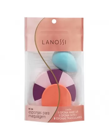 ESPONJA DE MAQUIAGEM LANOSSI KIT 1 MAKE, 1 GOTA, 8 TRANGULAR - C/10 UNIDADES (LS5008)