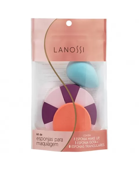 ESPONJA DE MAQUIAGEM LANOSSI KIT 1 MAKE, 1 GOTA, 8 TRANGULAR - C/10 UNIDADES (LS5008)