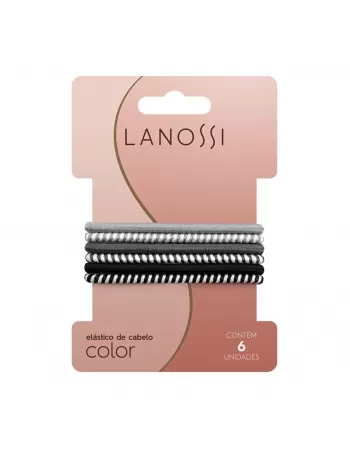 ELÁSTICO DE CABELO LANOSSI COLOR SILVER PRETO/CINZA C/ 6 UNIDADES (LS2527)