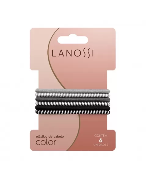 ELÁSTICO DE CABELO LANOSSI COLOR SILVER PRETO/CINZA C/ 6 UNIDADES (LS2527)