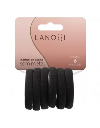ELÁSTICO DE CABELO LANOSSI S/METAL BLACK PRETO C/6 UNIDADES (LS2506)