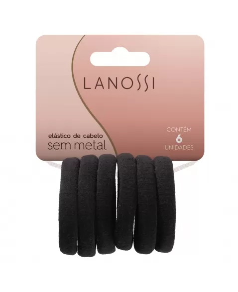 ELÁSTICO DE CABELO LANOSSI S/METAL BLACK PRETO C/6 UNIDADES (LS2506)