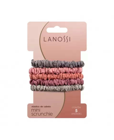 ELÁSTICO DE CABELO LANOSSI CONJUNTO MINI SCRUNCHIE ROSE C/5 UNIDADES (LS2530)