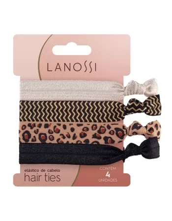 ELÁSTICO DE CABELO LANOSSI CONJUNTO HAIR TIES ANIMAL PRINT C/ 4 UNIDADES (LS2513)
