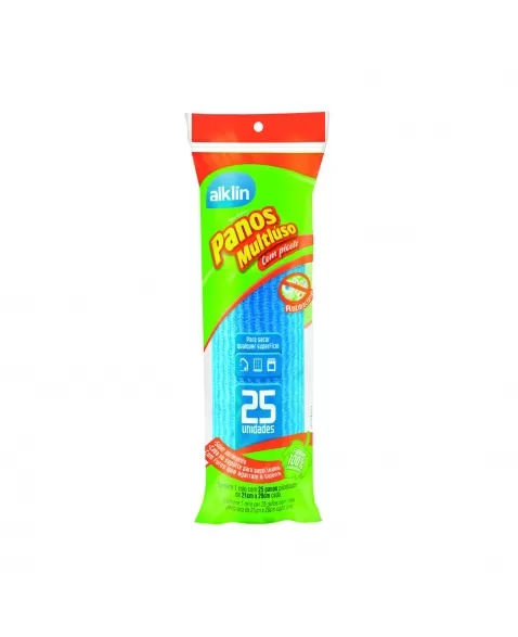 PANO MULTIUSO ALKLIN AZUL ROLLON COM PICOTE C/25 UNIDADES