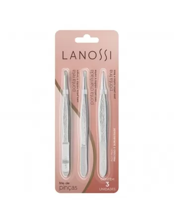 TRIO DE PINÇAS LANOSSI PONTA RETA, PONTA CHANFRADA, PONTA FINA CARTELA C/3 UNIDADES (LS6004)
