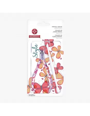 CONJUNTO DE ALICATE PARA CUTÍCULAS MUNDIAL STYLE + ESPÁTULA DE PONTA DUPLA (KIT)