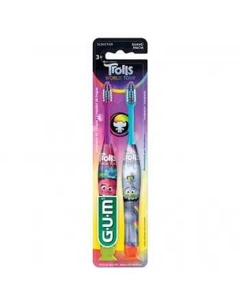 ESCOVA DENTAL INFANTIL G.U.M C/ LIMPADOR DE LÍNGUA TROLLS +3 ANOS MACIA C/1 UNIDADE