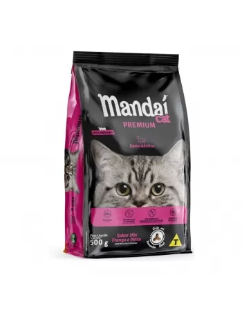 RAÇÃO SECA MANDAÍ CAT PREMIUM GATOS ADULTOS SABOR MIX FRANGO E PEIXE 500GR
