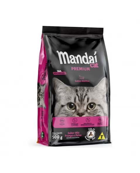 RAÇÃO SECA MANDAÍ CAT PREMIUM GATOS ADULTOS SABOR MIX FRANGO E PEIXE 500GR
