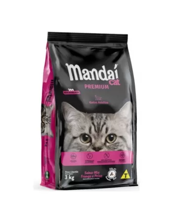RAÇÃO SECA MANDAÍ CAT PREMIUM GATOS ADULTOS SABOR MIX FRANGO E PEIXE 3KG