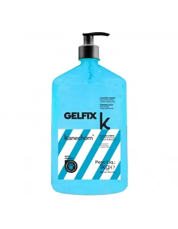 GEL FIXADOR KANECHOM FIXAÇÃO FORTE BRILHO MOLHADO COM PUMP 1KG (AZUL)