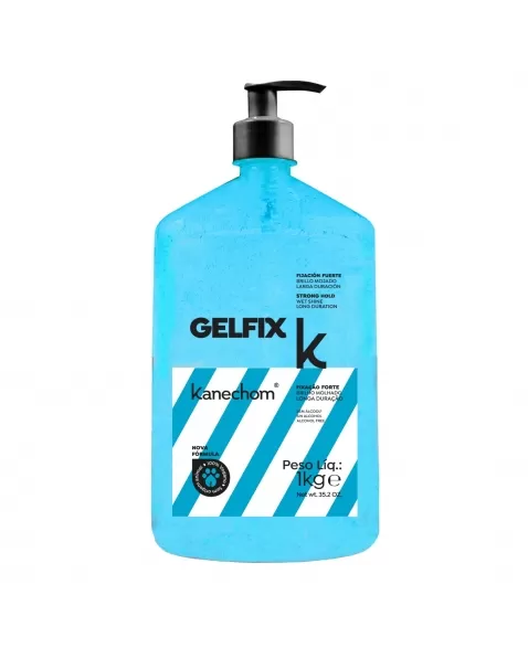 GEL FIXADOR KANECHOM FIXAÇÃO FORTE BRILHO MOLHADO COM PUMP 1KG (AZUL)