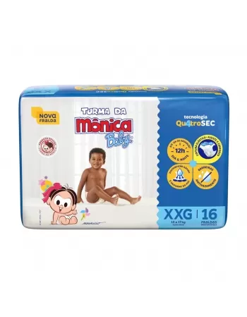 FRALDA DESCARTÁVEL INFANTIL TURMA DA MÔNICA BABY EXTRA, EXTRA GRANDE 13KG A 17KG PACOTE C/16 UNIDADES