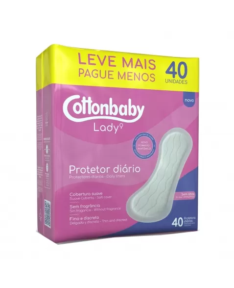 PROTETOR DIÁRIO COTTONBABY LADY SEM ABAS SUAVE LEVE MAIS PAGUE MENOS C/40 UNIDADES