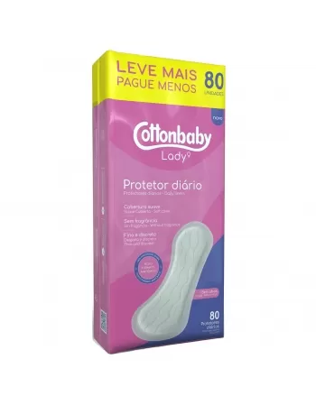 PROTETOR DIÁRIO COTTONBABY LADY SEM ABAS SUAVE LEVE MAIS PAGUE MENOS C/80 UNIDADES