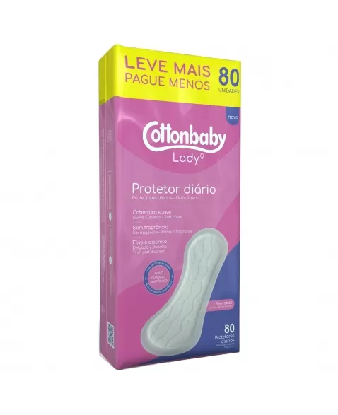 PROTETOR DIÁRIO COTTONBABY LADY SEM ABAS SUAVE LEVE MAIS PAGUE MENOS C/80 UNIDADES