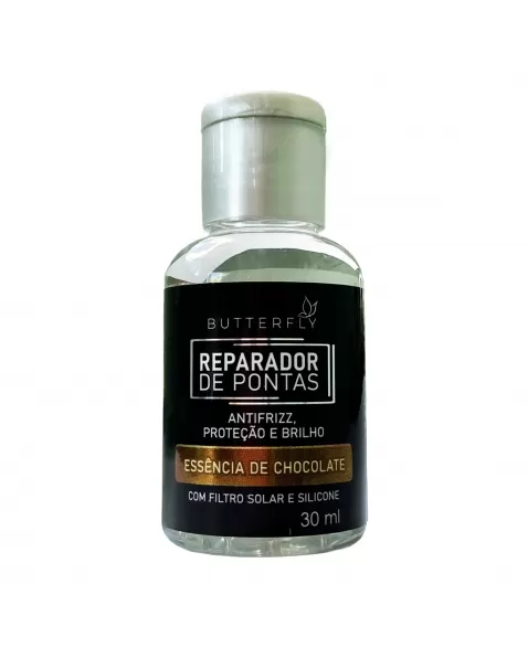 REPARADOR DE PONTAS BUTTERFLY ESSÊNCIA DE CHOCOLATE HIDRATAÇÃO COM SILICONE E FILTRO SOLAR 30ML