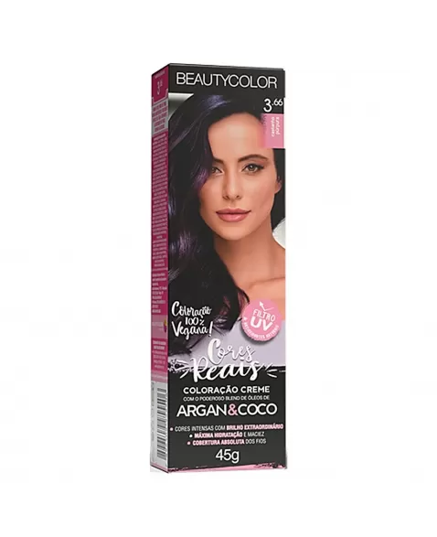 COLORAÇÃO CREME BEAUTY COLOR 3.66 CASTANHO PÚRPURA