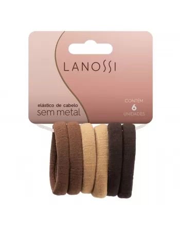 ELÁSTICO DE CABELO LANOSSI S/METAL CAPPUCCINO MARRON C/6 UNIDADES (LS2507)