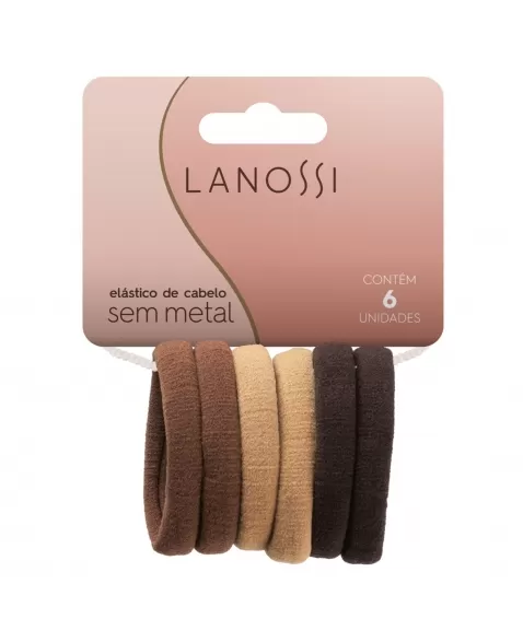 ELÁSTICO DE CABELO LANOSSI S/METAL CAPPUCCINO MARRON C/6 UNIDADES (LS2507)