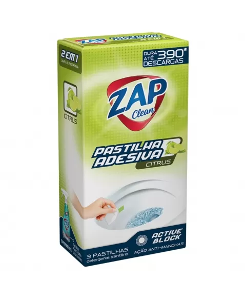 PASTILHA ADESIVA SANITÁRIA ZAP CLEAN 2EM1 CITRUS C/3 UNIDADES