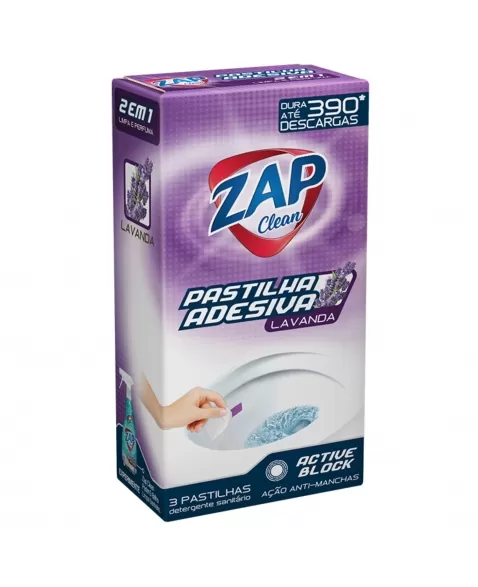 PASTILHA ADESIVA SANITÁRIA ZAP CLEAN 2EM1 LAVANDA C/3 UNIDADES