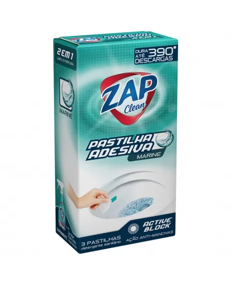PASTILHA ADESIVA SANITÁRIA ZAP CLEAN 2EM1 MARINE C/3 UNIDADES