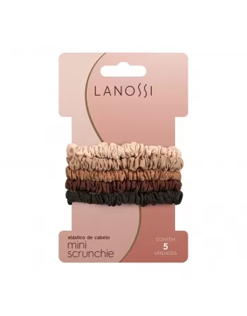 ELÁSTICO DE CABELO LANOSSI CONJUNTO MINI SCRUNCHIE CAPPUCCINO MARRON C/5 UNIDADES (LS2531)