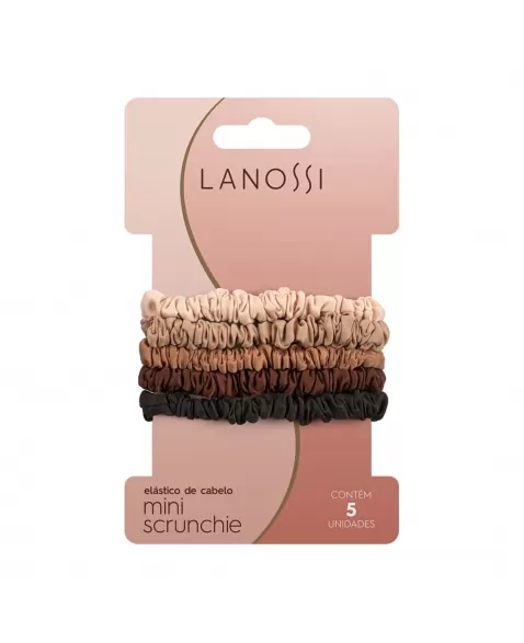 ELÁSTICO DE CABELO LANOSSI CONJUNTO MINI SCRUNCHIE CAPPUCCINO MARRON C/5 UNIDADES (LS2531)