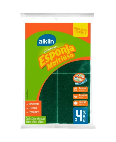 ESPONJA MULTIUSO ALKLIN DUPLA-FACE C/ 4UNIDADES