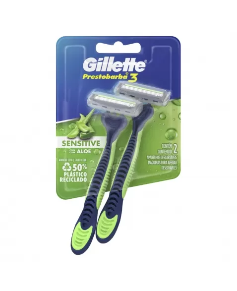 APARELHO DE BARBEAR GILLETTE PRESTOBARBA 3 SENSECARE C/2 UNIDADES