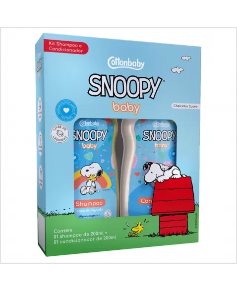 KIT SHAMPOO E CONDICIONADOR COTTONBABY SNOOPY BABY TOQUE DE ALGODÃO 200ML (CADA)