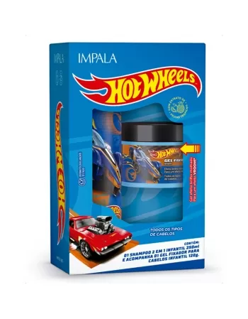 SHAMPOO 2 EM 1 IMPALA HOT WHEELS 250ML + GEL FIXADOR INFANTIL BRILHO MOLHADO AZUL 120G (KIT)