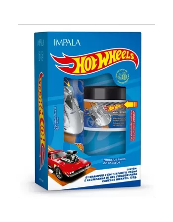 SHAMPOO 2 EM 1 IMPALA HOT WHEELS 250ML + GEL FIXADOR INFANTIL BRILHO MOLHADO PRATA 120G (KIT)