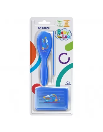 KIT PARA BANHO BABYLOO PENTE + ESCOVA + SABONETEIRA AZUL