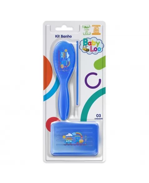 KIT PARA BANHO BABYLOO PENTE + ESCOVA + SABONETEIRA AZUL
