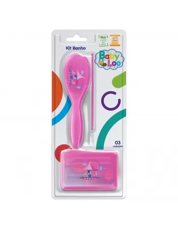 KIT PARA BANHO BABYLOO PENTE + ESCOVA + SABONETEIRA ROSA