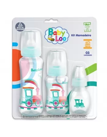 KIT MAMADEIRA BABYLOO BICO SILICONE CRISTAL/VERDE C/ 3 UNIDADES 240ML/140ML/60ML (191)