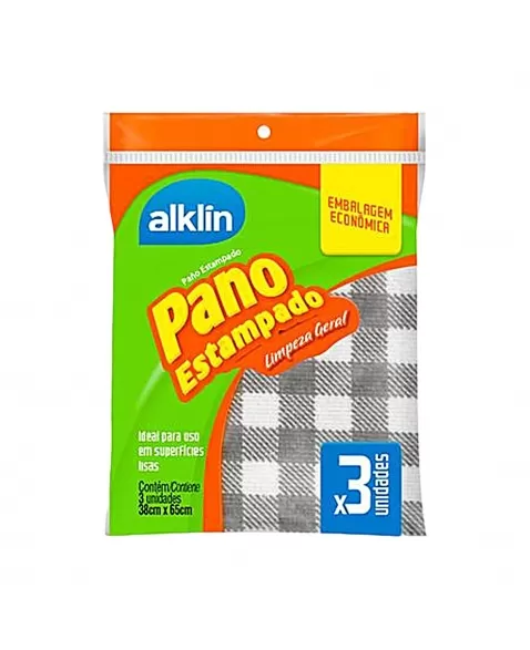 PANO LIMPEZA GERAL ALKLIN ESTAMPADO 38X65CM C/3 UNIDADES