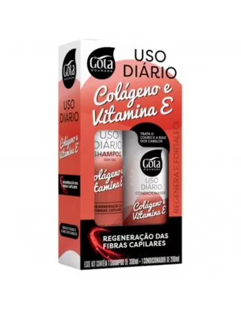 KIT SHAMPOO 300ML + CONDICIONADOR 200ML GOTA DOURADA USO DIÁRIO COLÁGENO E VITAMINA E