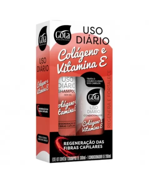 KIT SHAMPOO 300ML + CONDICIONADOR 200ML GOTA DOURADA USO DIÁRIO COLÁGENO E VITAMINA E