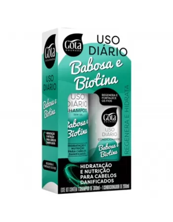 KIT SHAMPOO 300ML + CONDICIONADOR 200ML GOTA DOURADA USO DIÁRIO BABOSA E BIOTINA