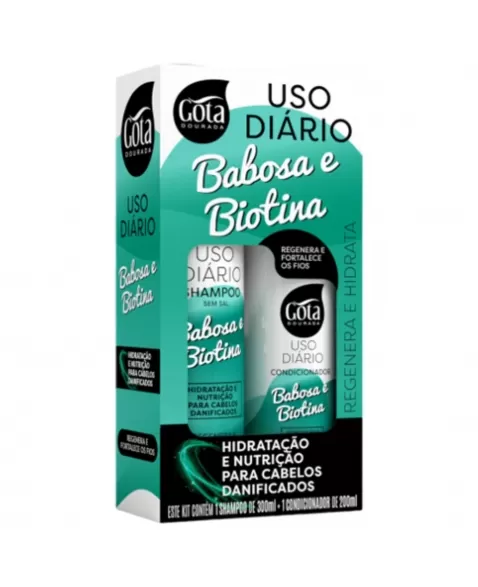 KIT SHAMPOO 300ML + CONDICIONADOR 200ML GOTA DOURADA USO DIÁRIO BABOSA E BIOTINA