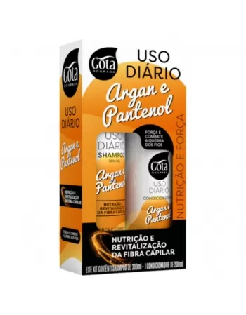 KIT SHAMPOO 300ML + CONDICIONADOR 200ML GOTA DOURADA USO DIÁRIO ARGAN E PANTENOL