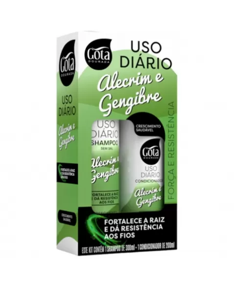 KIT SHAMPOO 300ML + CONDICIONADOR 200ML GOTA DOURADA USO DIÁRIO ALECRIM E GENGIBRE