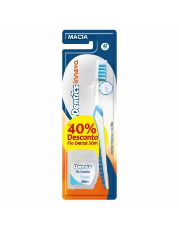 ESCOVA DENTAL DENTICS INNOVA MACIA GRÁTIS FIO DENTAL 50M