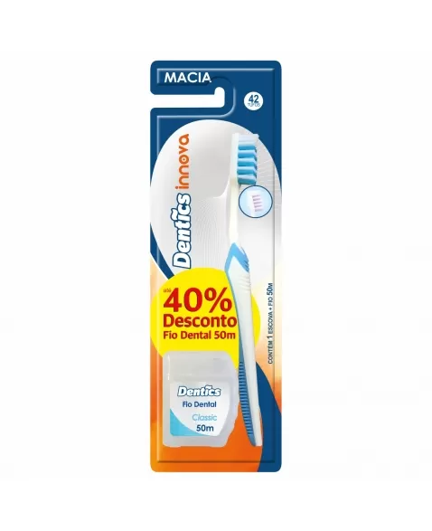 ESCOVA DENTAL DENTICS INNOVA MACIA GRÁTIS FIO DENTAL 50M