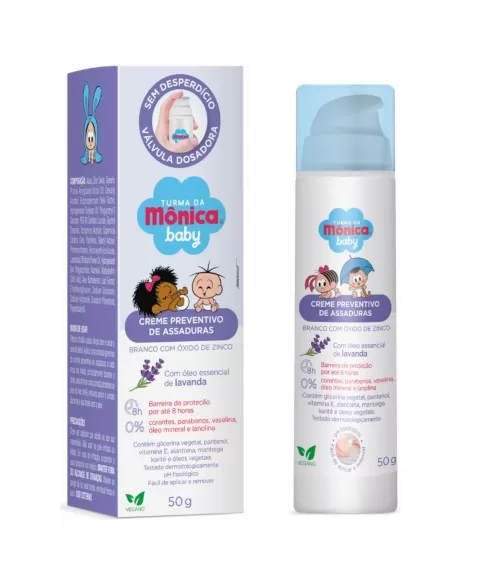 CREME PREVENTIVO DE ASSADURAS EMBALAGEM AIRLESS TURMA DA MÔNICA BRANCO COM ÓLEO ESSENCIAL DE LAVANDA 50G