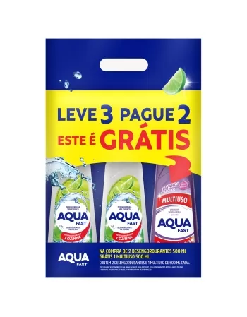 PACK AQUAFAST DESENGORDURANTE 2 UNIDADES GRÁTIS MULTIUSO 1 UNIDADE 500ML CADA
